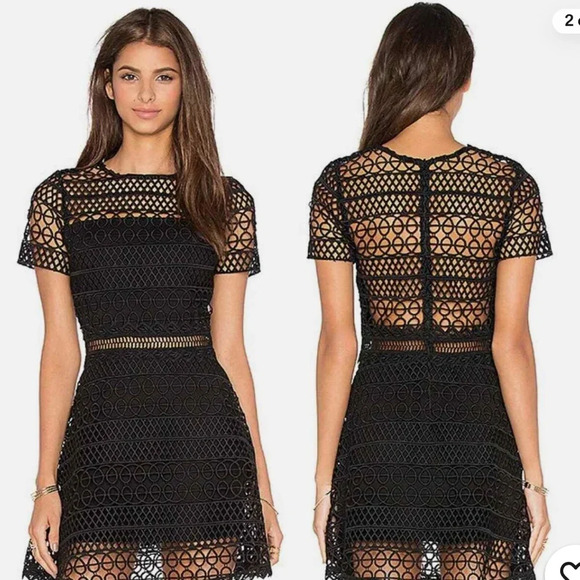 Karina Grimaldi Black Vincent Crochet Mini Dress in Black - Picture 1 of 7